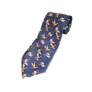 Alynn Neckwear Vintage Mallard Duck Silk Tie Navy Hunting Made USA